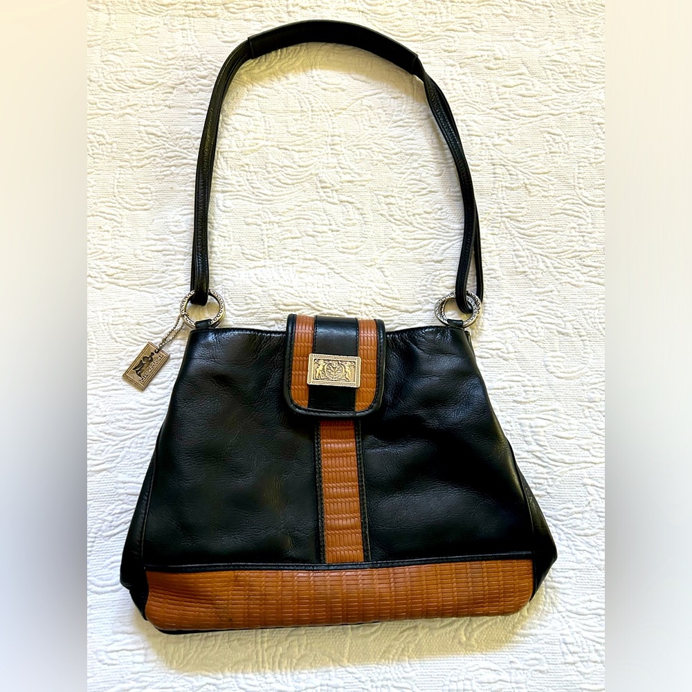 American Angel two toned leather satchel black with brown trim